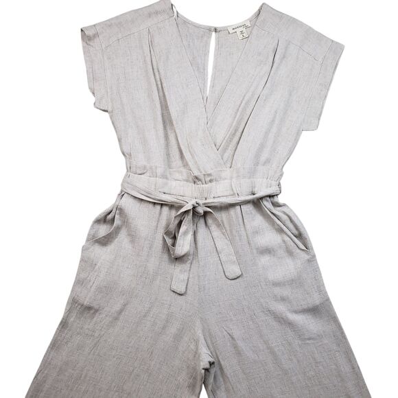 Monteau Jumpsuit Coverall Womens Large Linen Blend Wide Leg Overall Boho - Picture 2 of 13